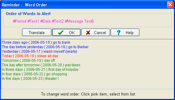 Word order window